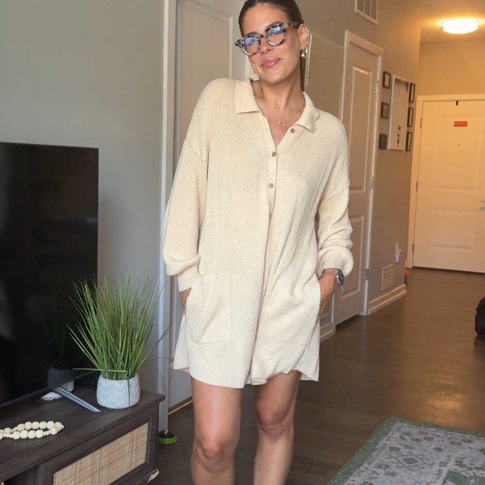 Cream Knit Romper with Pockets